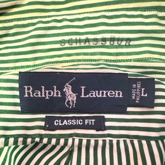 Ralph Lauren L Long Sleeve button up Green and white striped - Picture 4 of 5